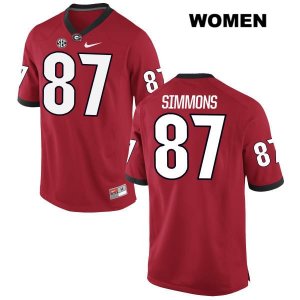 Women's Georgia Bulldogs NCAA #87 Tyler Simmons Nike Stitched Red Authentic College Football Jersey XMH0454UT